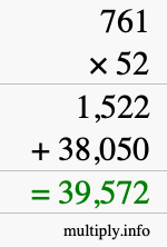 How to calculate 761 times 52 using long multiplication