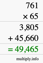 How to calculate 761 times 65 using long multiplication