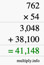 How to calculate 762 times 54 using long multiplication