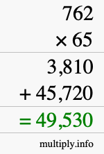 How to calculate 762 times 65 using long multiplication