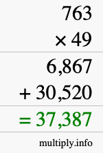 How to calculate 763 times 49 using long multiplication