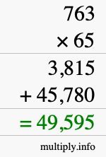 How to calculate 763 times 65 using long multiplication