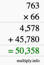How to calculate 763 times 66 using long multiplication