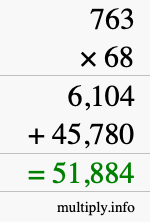 How to calculate 763 times 68 using long multiplication