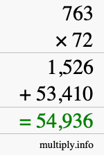 How to calculate 763 times 72 using long multiplication