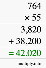 How to calculate 764 times 55 using long multiplication