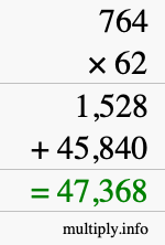 How to calculate 764 times 62 using long multiplication