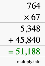 How to calculate 764 times 67 using long multiplication
