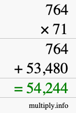 How to calculate 764 times 71 using long multiplication