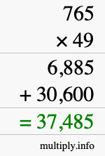 How to calculate 765 times 49 using long multiplication