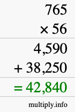How to calculate 765 times 56 using long multiplication