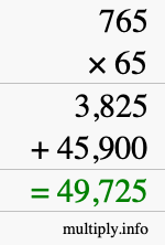 How to calculate 765 times 65 using long multiplication