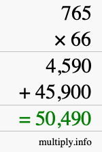 How to calculate 765 times 66 using long multiplication