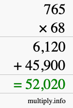 How to calculate 765 times 68 using long multiplication