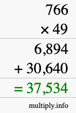 How to calculate 766 times 49 using long multiplication