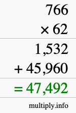 How to calculate 766 times 62 using long multiplication
