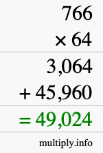 How to calculate 766 times 64 using long multiplication
