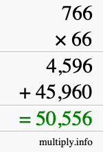How to calculate 766 times 66 using long multiplication