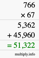 How to calculate 766 times 67 using long multiplication