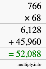 How to calculate 766 times 68 using long multiplication