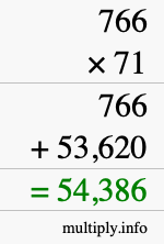 How to calculate 766 times 71 using long multiplication