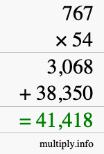 How to calculate 767 times 54 using long multiplication