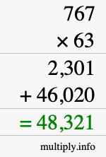 How to calculate 767 times 63 using long multiplication