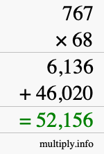 How to calculate 767 times 68 using long multiplication