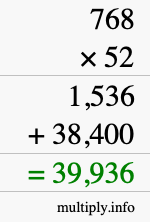 How to calculate 768 times 52 using long multiplication How to calculate 768 times 52 using long multiplication