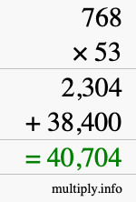 How to calculate 768 times 53 using long multiplication