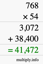 How to calculate 768 times 54 using long multiplication