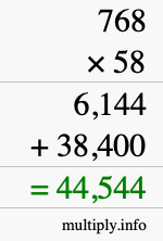 How to calculate 768 times 58 using long multiplication