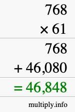 How to calculate 768 times 61 using long multiplication