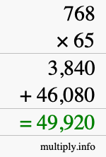 How to calculate 768 times 65 using long multiplication