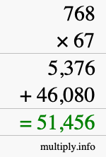 How to calculate 768 times 67 using long multiplication