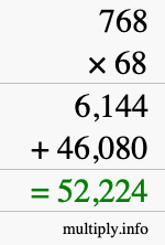 How to calculate 768 times 68 using long multiplication