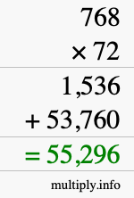 How to calculate 768 times 72 using long multiplication
