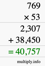 How to calculate 769 times 53 using long multiplication