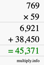How to calculate 769 times 59 using long multiplication