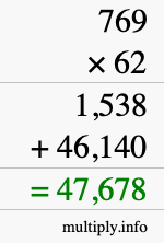 How to calculate 769 times 62 using long multiplication