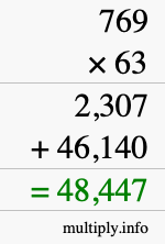 How to calculate 769 times 63 using long multiplication