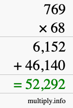 How to calculate 769 times 68 using long multiplication