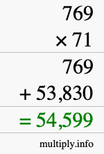 How to calculate 769 times 71 using long multiplication