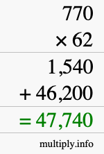 How to calculate 770 times 62 using long multiplication