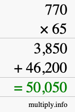 How to calculate 770 times 65 using long multiplication