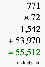 How to calculate 771 times 72 using long multiplication
