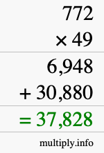 How to calculate 772 times 49 using long multiplication