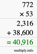 How to calculate 772 times 53 using long multiplication