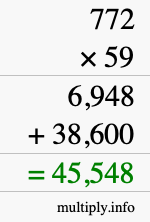 How to calculate 772 times 59 using long multiplication