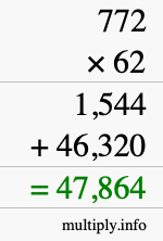 How to calculate 772 times 62 using long multiplication
